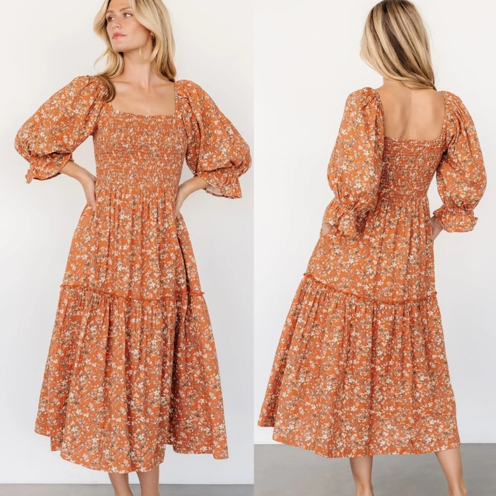 Listicle Sedona Smocked Light Rust Floral Dress Size Small